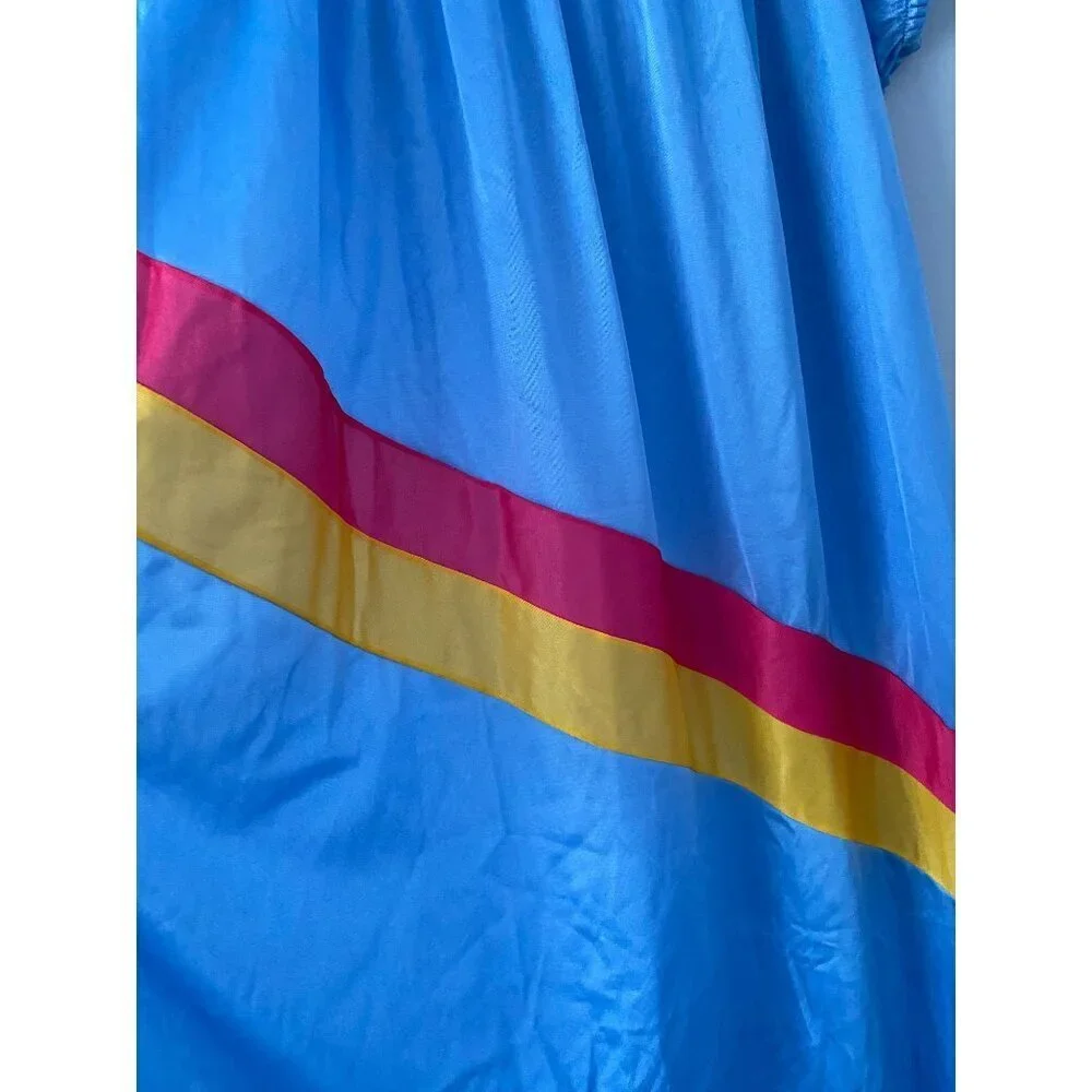 Vintage Summer Nightgown, Blue with Red and Yellow Diagonal Stripes, Size Medium - Picture 4 of 7